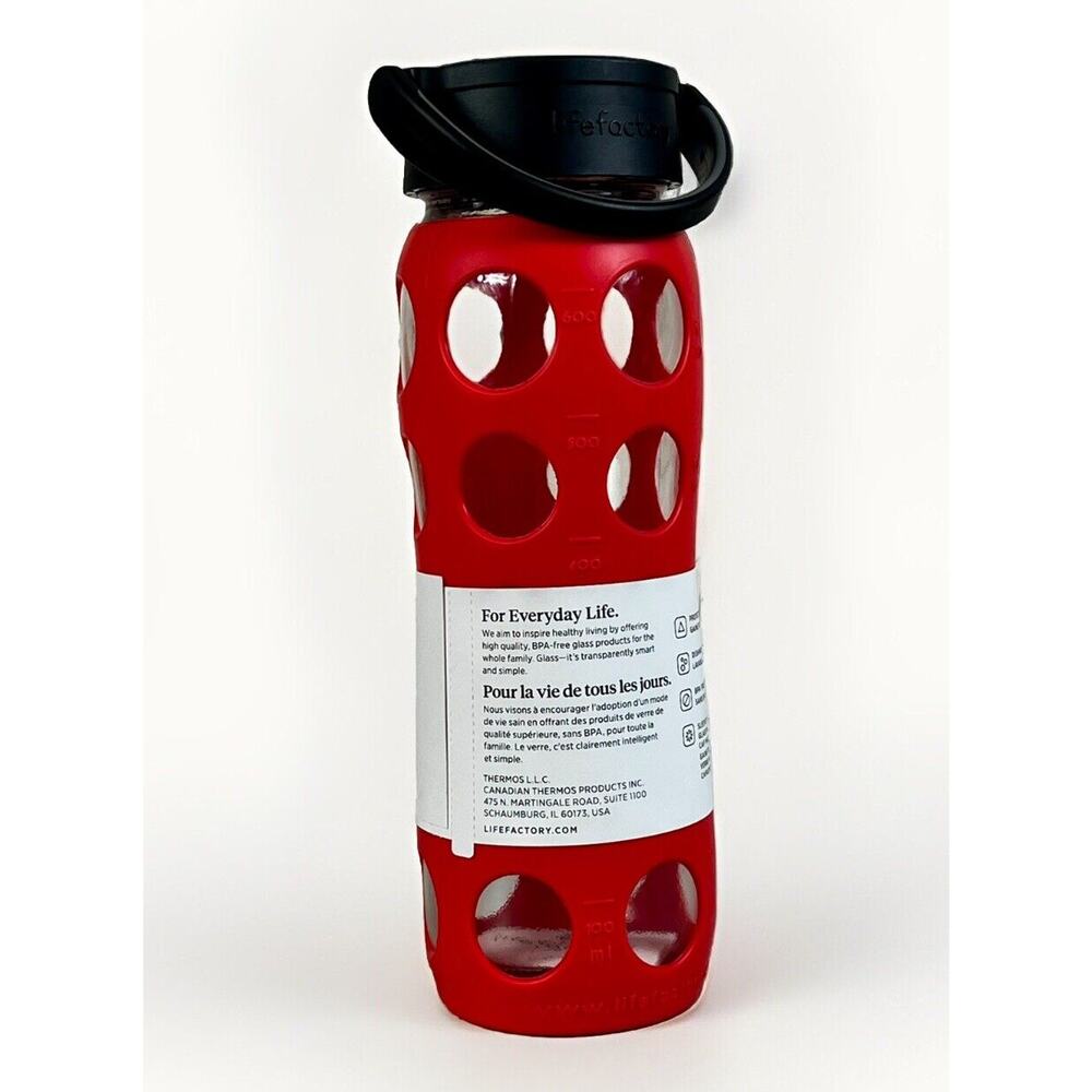 LIFEFACTORY 22 oz Glass Water Bottle With Silicone Sleeve Screw Top - Poppy RED